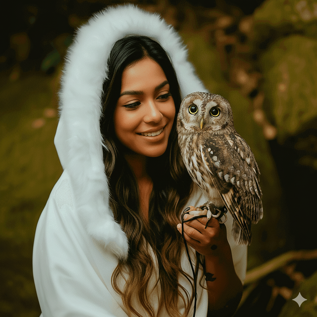 Mulher segurando coruja - Método dos Setênios